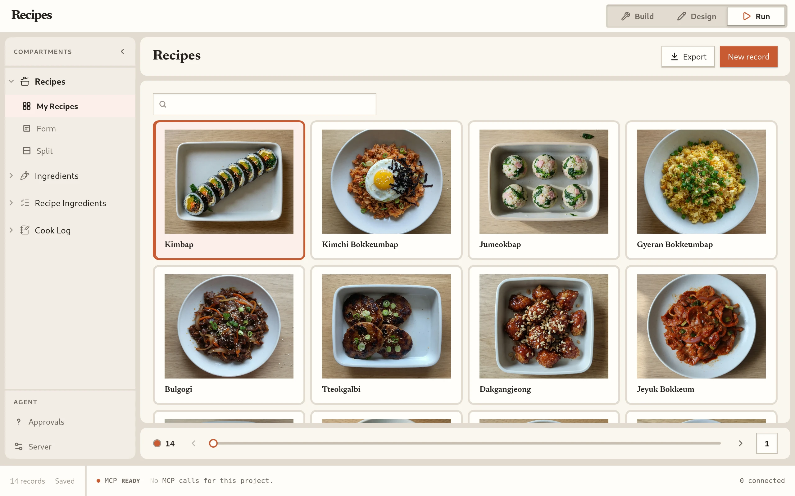 Recipes, My Recipes layout