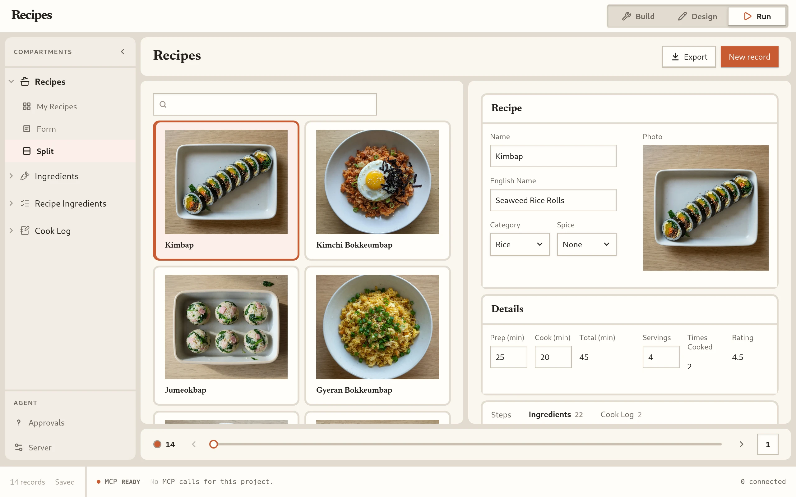 Recipes, Split layout